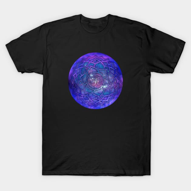 Cosmic Orb Om Symbol Flower Of Life Space Meditate T-Shirt by Foxxy Merch